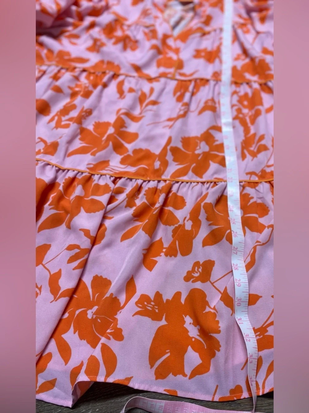 Umgee Pink Floral Tiered Mini Dress with Orange Print - Picture 8 of 8